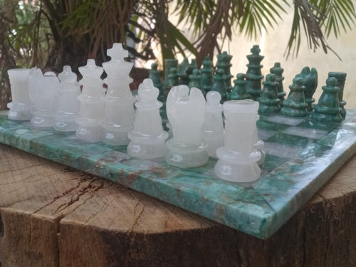 Sahaj Hast Handcrafted Green Jasper & White Quartz Stone Chess Set –