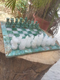 Sahaj Hast Handcrafted Green Jasper & White Quartz Stone Chess Set –