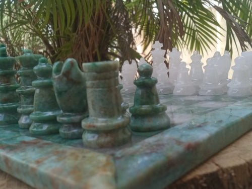 Sahaj Hast Handcrafted Green Jasper & White Quartz Stone Chess Set –
