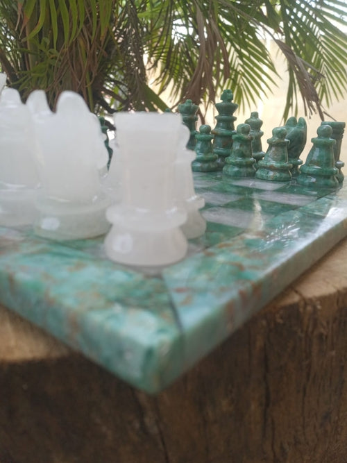 Sahaj Hast Handcrafted Green Jasper & White Quartz Stone Chess Set –