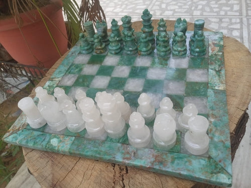 Sahaj Hast Handcrafted Green Jasper & White Quartz Stone Chess Set –