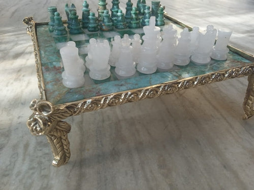 Sahaj Hast Handcrafted Green Jasper & White Quartz Stone Chess Set –
